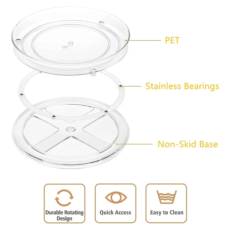 3 Pack Clear Lazy Susan Organizer Turntable 10.6 Inch,Rotating Spice Rack Spinning Bins For Cabinets Kitchen,Countertop