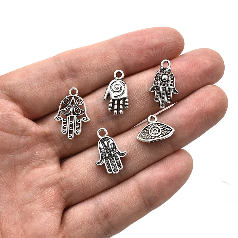 20pcs Mixed Vintage Hand Evil Eye Charms Alloy Metal Hamsa Pendants For DIY Bracelet Necklace Accessories Jewelry Making