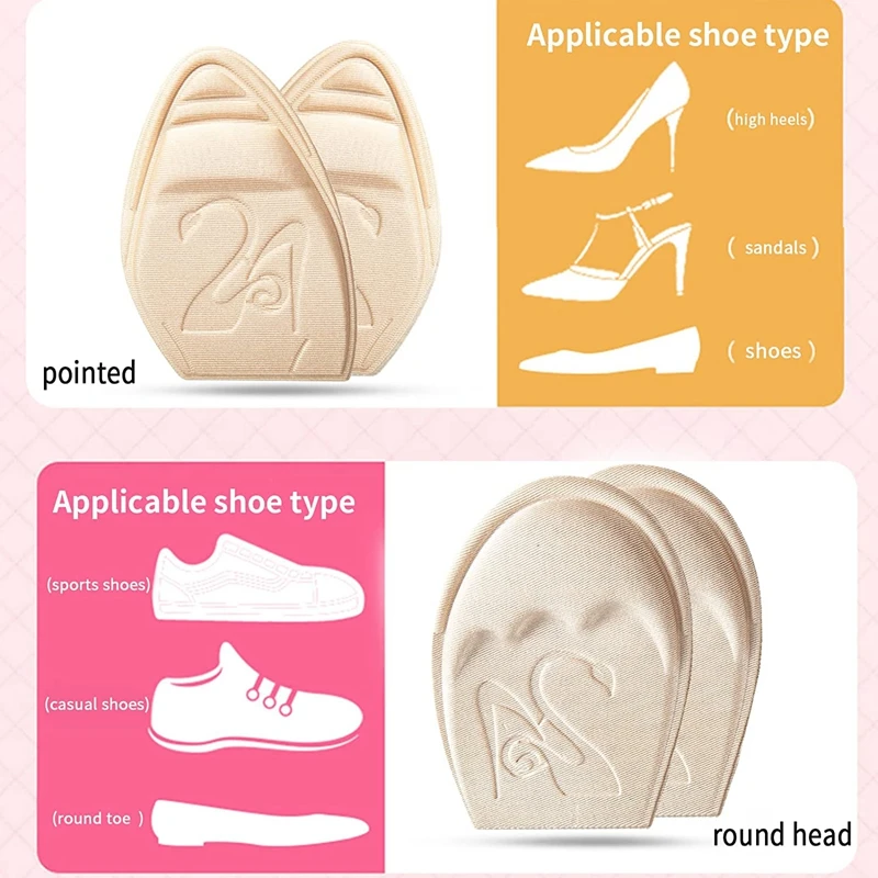 Women High Heel Forefoot Pads Arch Support Self-adhesive Sneaker Shoe Insoles Pain Relieve Half Insert Non-slip Toe Plug Cushion