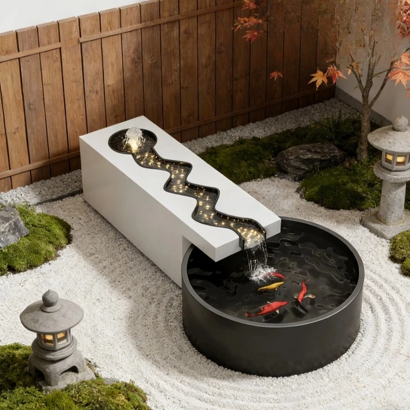 Japanese Style Wavy Channel Water Flow Landscape Basin Courtyard Dry Stream Koi Fish Pond Decor Craft Furnishing Split Two Tone