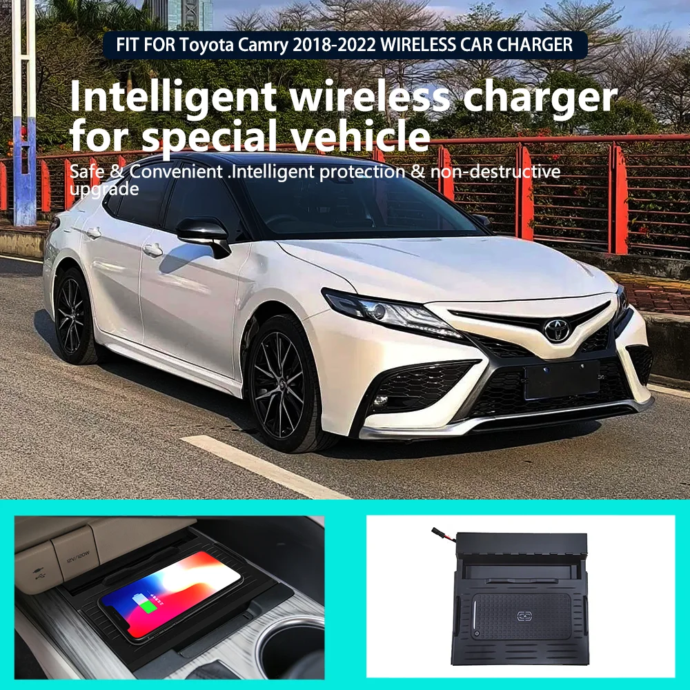 Indução Carregamento Pad para Toyota Camry 2018 2019 2020 2021 2022 2023, QI 15W, Rápido Carregamento Sem Fio Do Carro Acessórios