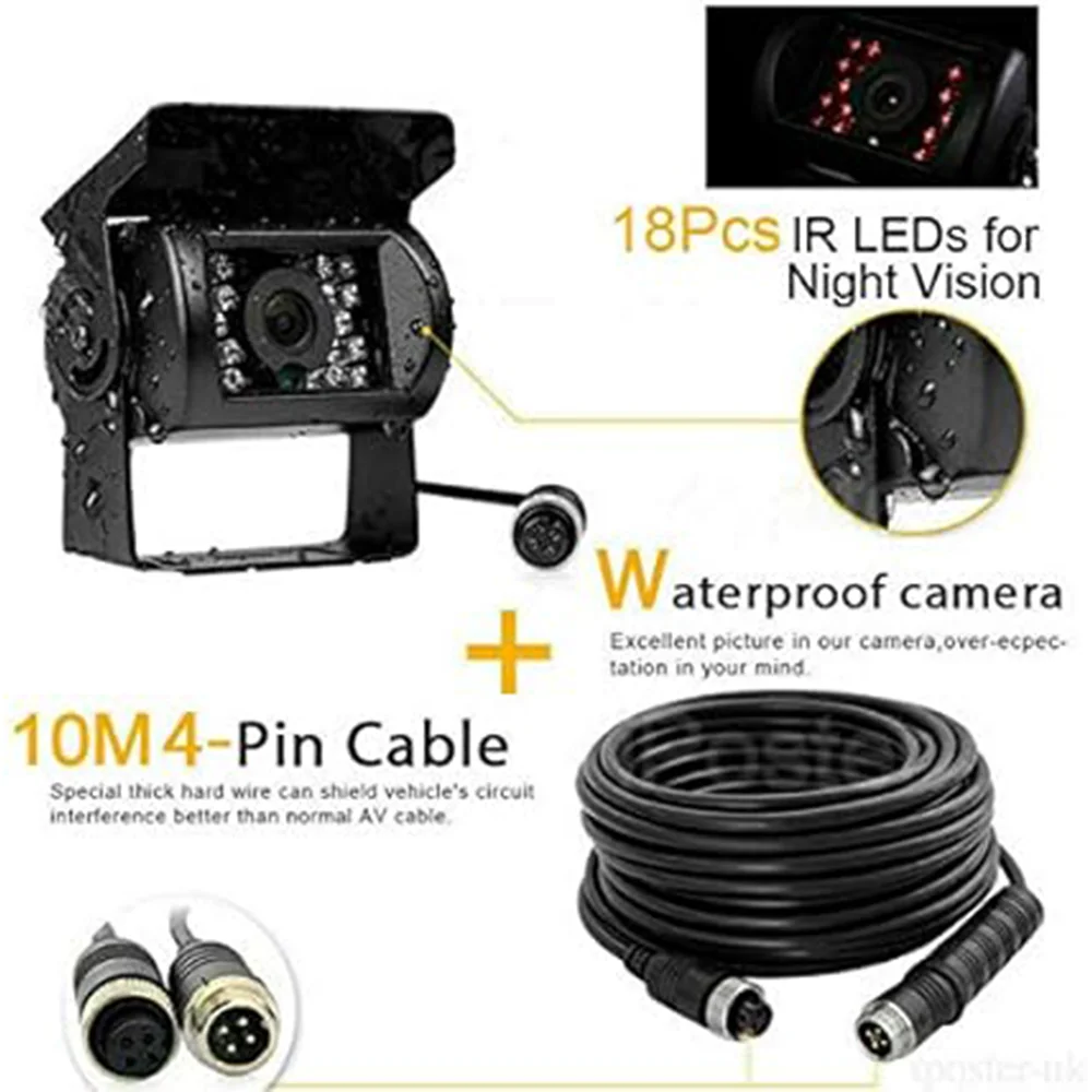 Car Front View Camera for Bus RV Truck Trailer Heavy Duty 4 Pins Connector Plug Cable  Truck Backup Camera
