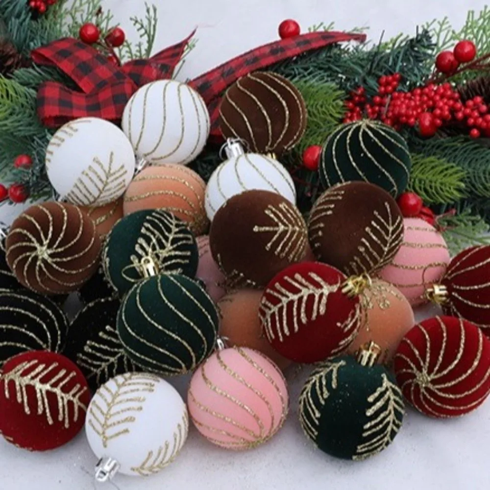 

6cm Christmas Balls Set DIY Crafts Flocking Xmas Tree Pendants Shatterproof Christmas Hanging Balls Merry Christmas Decor