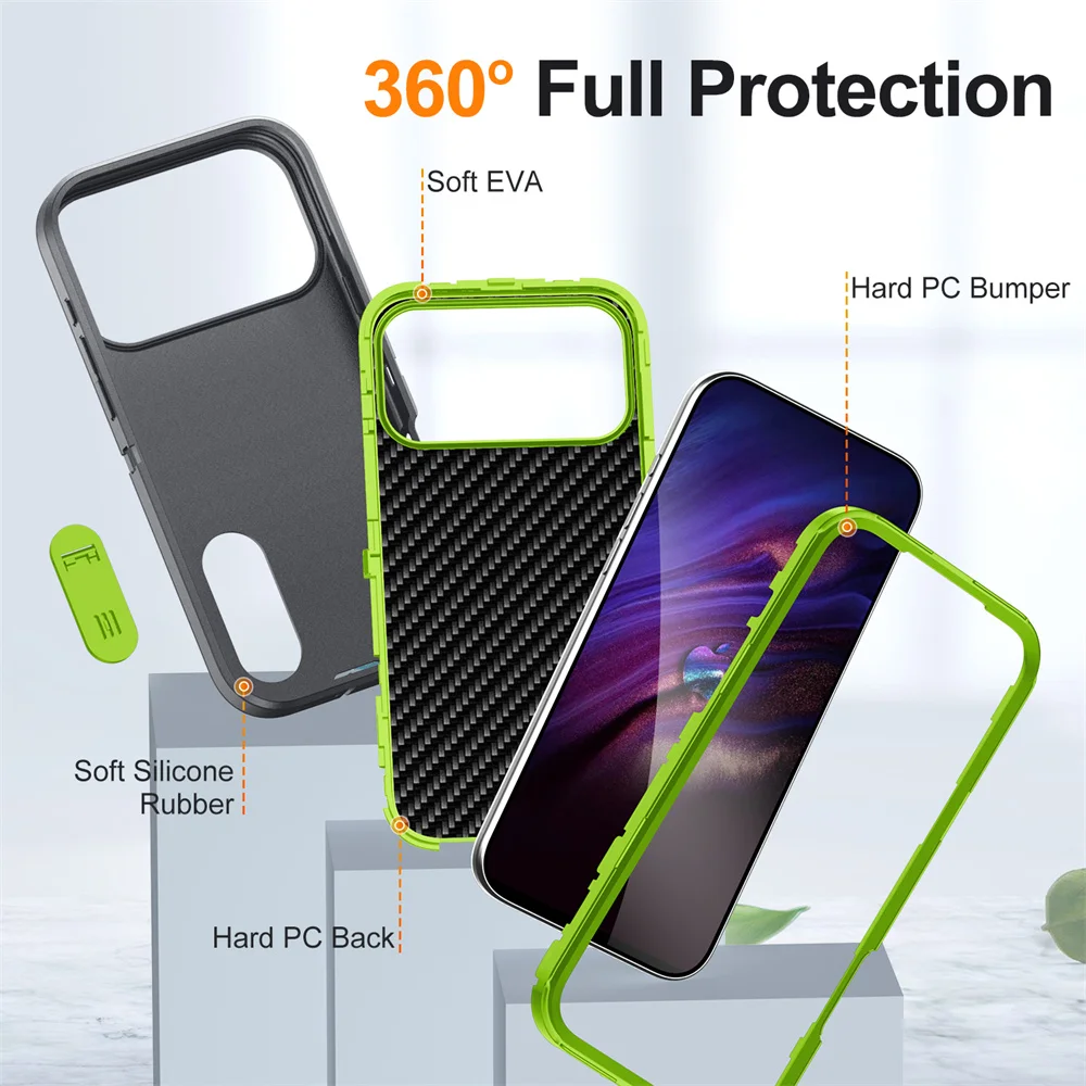 Hybrid Military Grade Defender Protection Case for iPhone 17 Pro Max/16/15/14/13/12/11/XR/X/8/7 Plus Bracket Body Cover