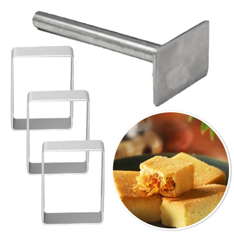 Pulburon Molder With Pusher Cake Decorating Tools Rectangle Shape PineApple Cake Pie Biscuit Cutter Mold Stainless Steel view 2