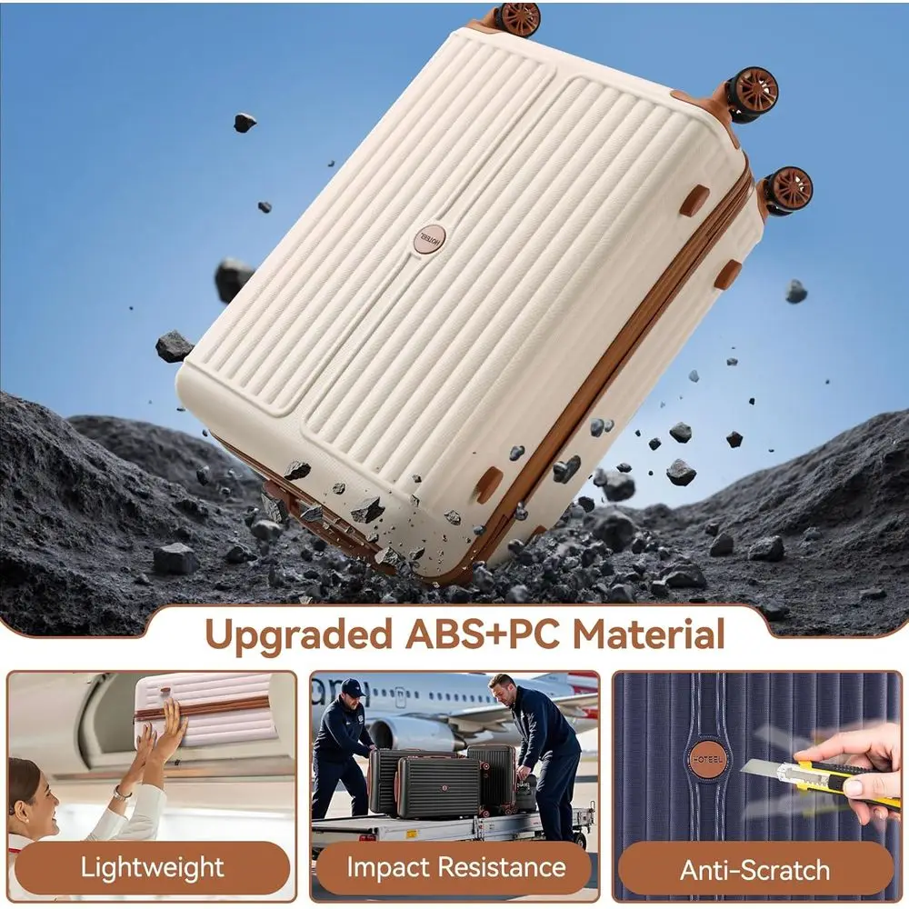 3-Piece ABS+PC Luggage Set with Spinner, TSA Lock, 4-Year Warranty, Beige