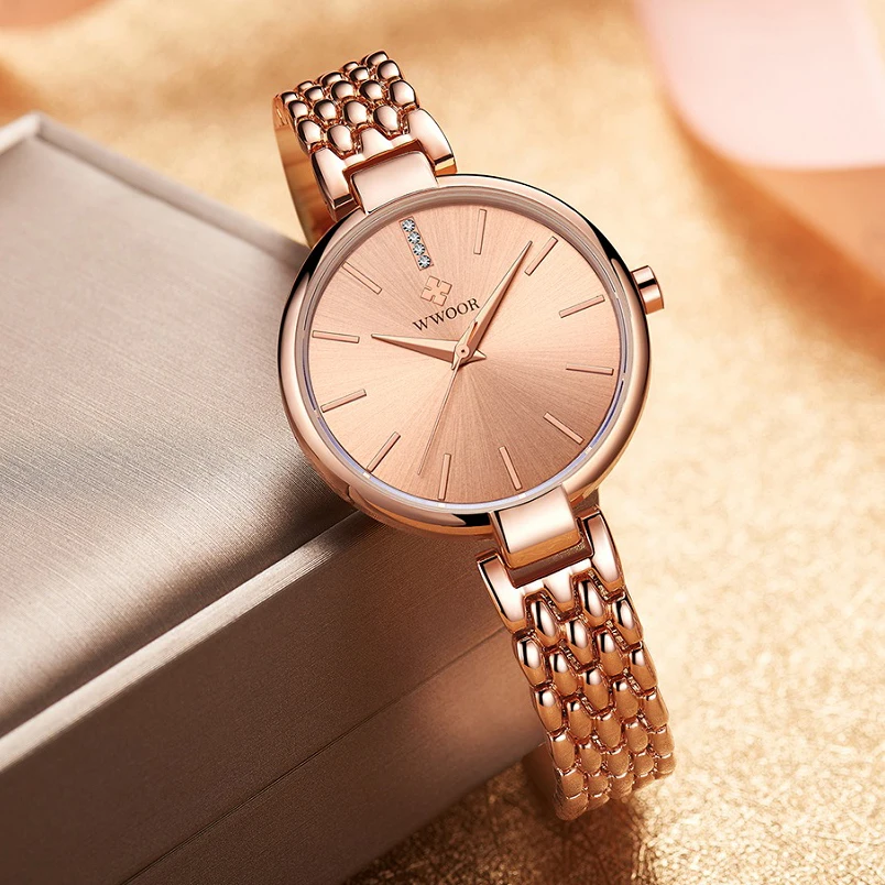 

WWOOR Top Brand Original Quartz Watch for Women Luxury Diamond Simple Clock Stainless Steel Ladies Wristwatches Waterproof