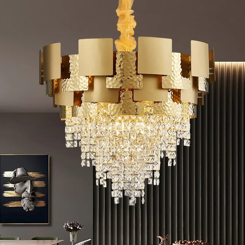 

Light Luxury Crystal Chandelier Living Room Bedroom Restaurant Post Modern Minimalist Model Room Designer Stainless Steel Lamps