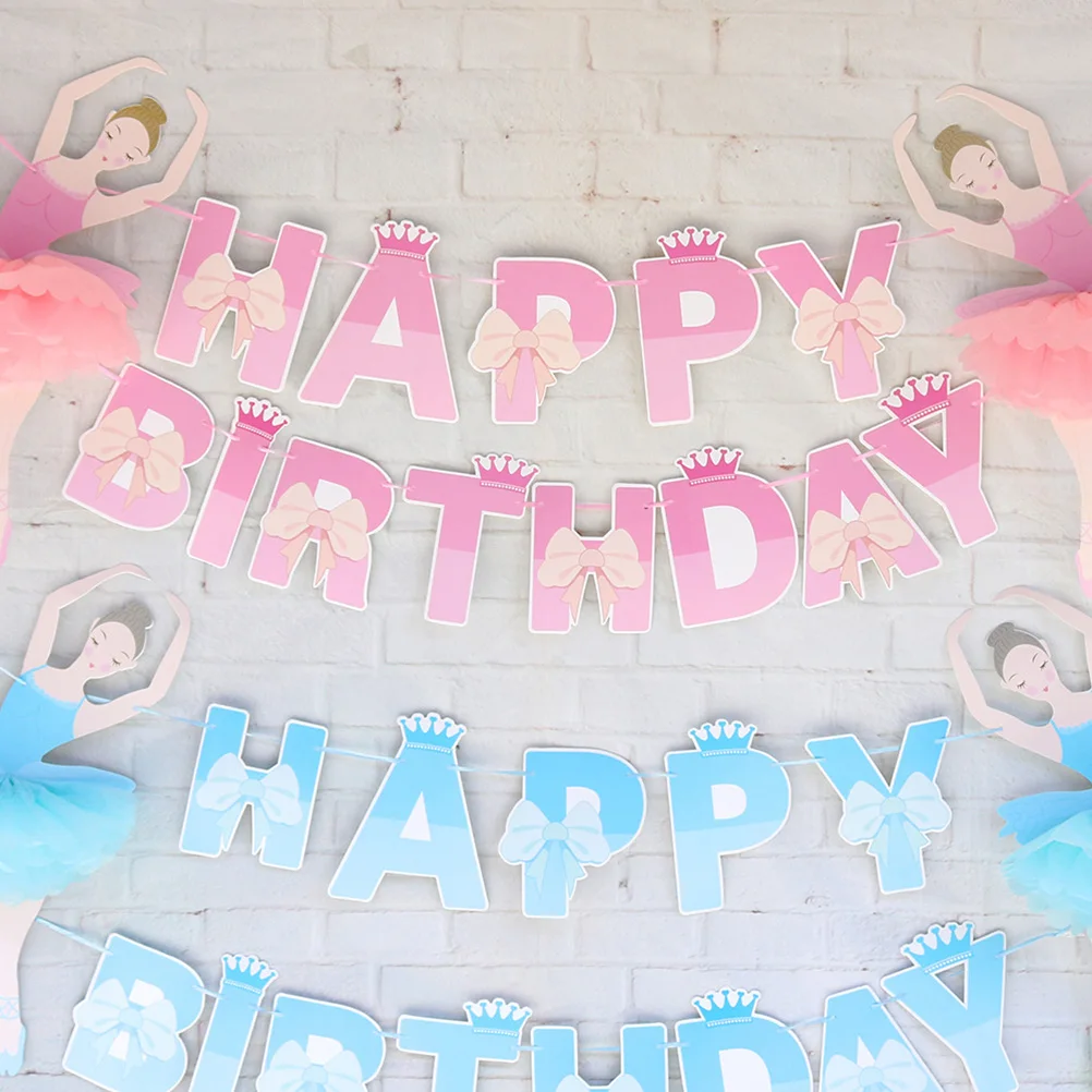 

Happy Birthday Banners Ballet Girl Decorations Party Supplies Ballerina Themed Hanging Bunting Festive Atmosphere