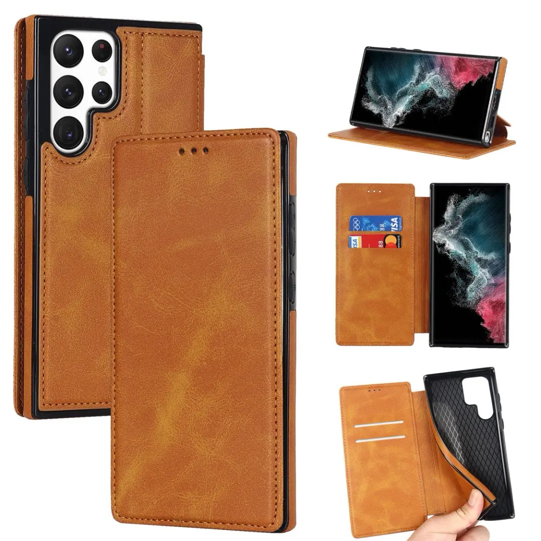 Leather Phone Case For Samsung Galaxy S22 S23 S24 S25 Ultra S25 Plus Note20 Ultra Wallet Card Holder Cover