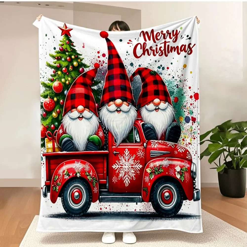 Red Blanket Merry Christmas Flannel Blanket Gingerbread Man Santa Claus Snow Tree Printed Soft Fluffy Office Sofa Chair Nap Gift