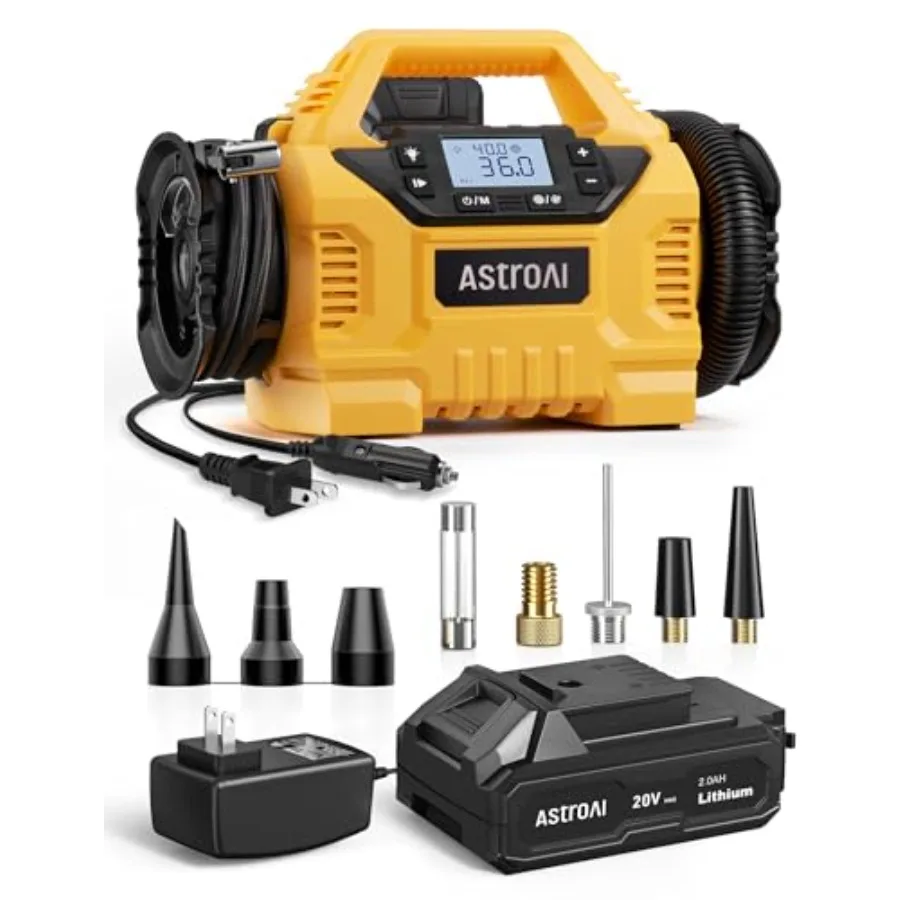 

Cordless Tire Inflator Portable Air Compressor for Car 160PSI with HD Screen 3 Power Sources Dual Powerful Motors Heavy Duty Ai