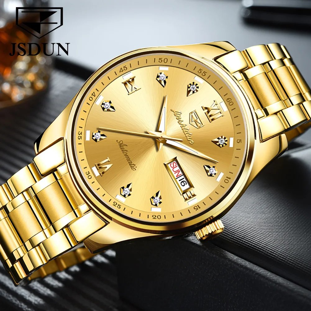 JSDUN Casual Simple Automatic Mechanical Watches for Men Waterproof Stainless Steel Wrist Watch Men Original Classic Men Watch