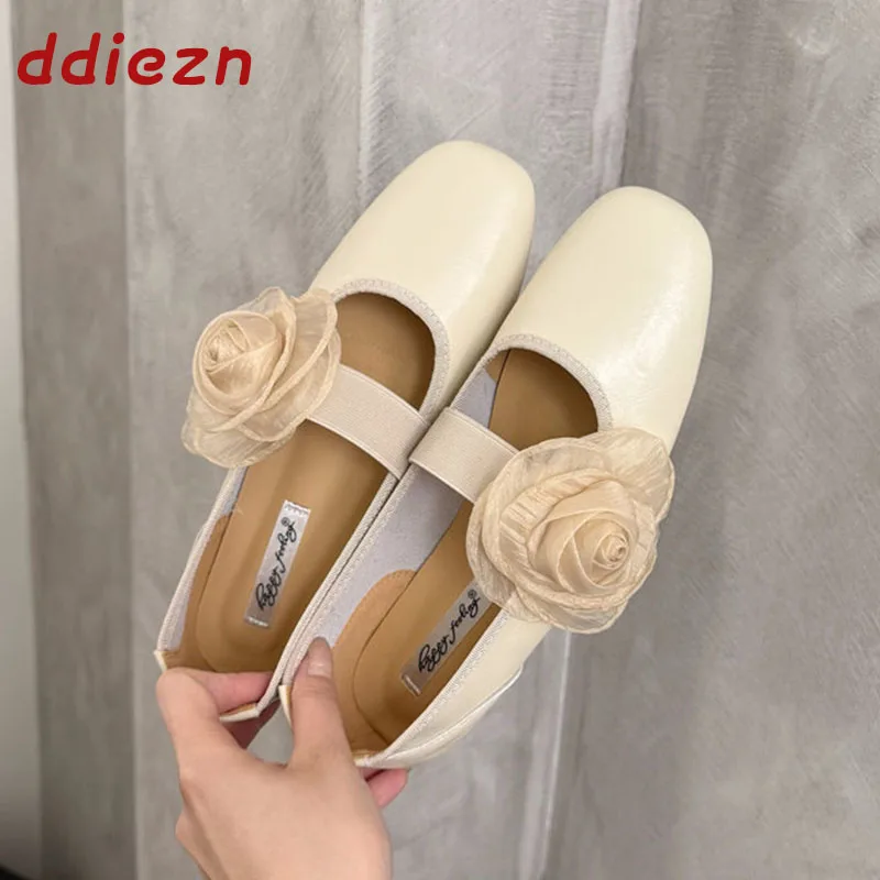 

New 2026 Fashion Flowers Women Ballet Flats Shoes Shallow Female Soft Footwear Mary Janes Round Toe Ladies Flats Dress Shoes