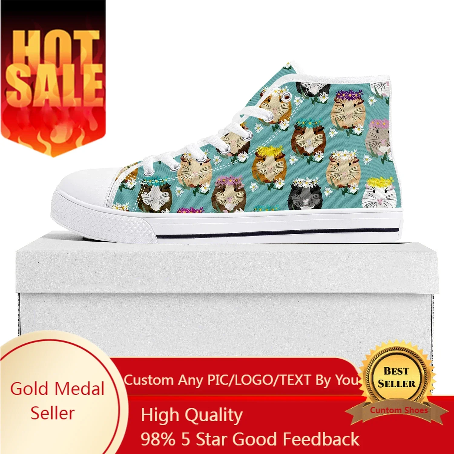 Cute Cartoon Guinea Pig High Top High Quality Sneakers Mens Womens Teenager Canvas Sneaker Casual Couple Shoes Custom Made Shoe