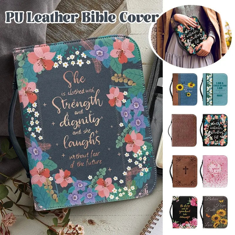 

Чехол для Библии из искусственной кожи с принтом, портативный защитный чехол для книги с ручкой, сумка для хранения Библии, студенческая сумка, дорожная сумка для студентов