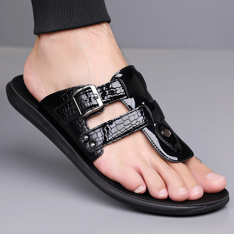 Men's Casual Stripe Toe-Themed Sandals with Belt Buckle Anti-Slip Wear-Resistant Breathable Everyday Outdoor Beach Shoes-2568 view 3