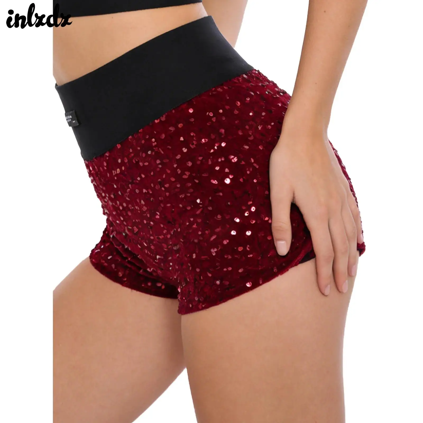 أزياء المرأة الترتر الغنيمة السراويل عالية الخصر مطاطا واسعة حزام السراويل الساخنة مهرجان الموسيقى الهذيان حزب كلوبوير