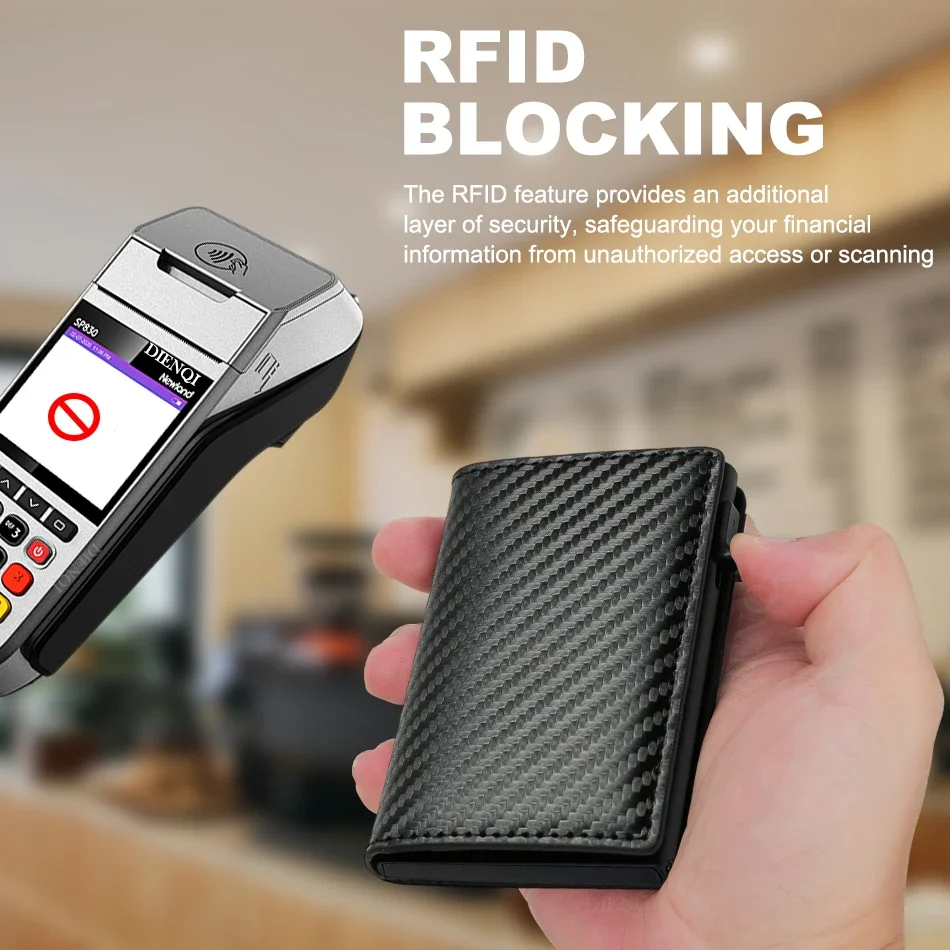 RFID حجب حامل بطاقة الائتمان معدن نحيف رقيقة التلقائي المنبثقة الحد الأدنى محفظة المال كليب الأسود حامل الهوية محافظ للرجال