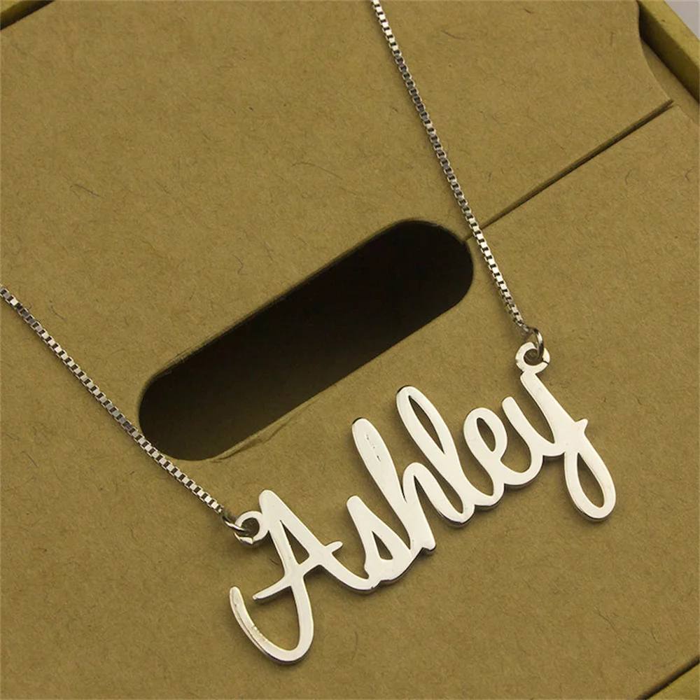 Personalized Custom Name Pendant Necklace for Men Stainless Steel Gold Box Chains Necklace Handwriting Letter Nameplate Pendant