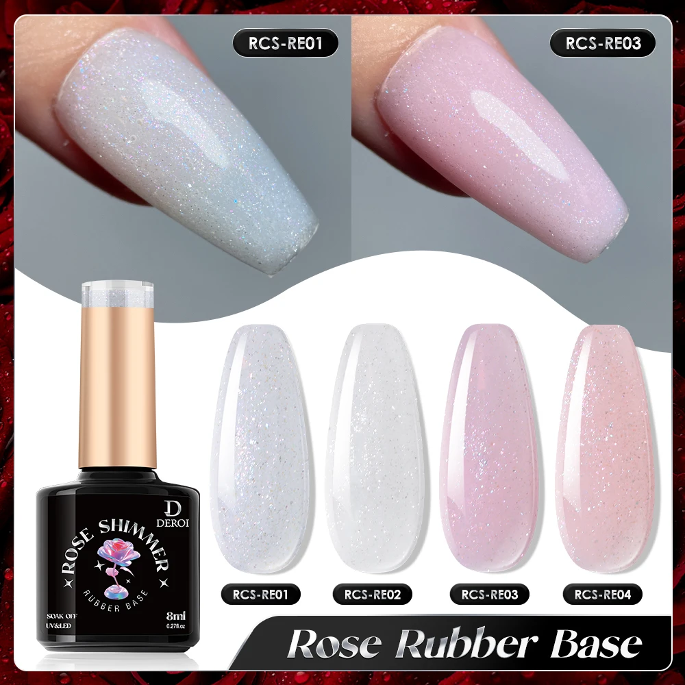 DEROI-Verhéritage à Ongles Gel UV pour Nail Art, Couche de Base et de Finition en Caoutchouc Rose Naturel, Paillettes Nude, Semi-Continu, à Tremper, Manucure