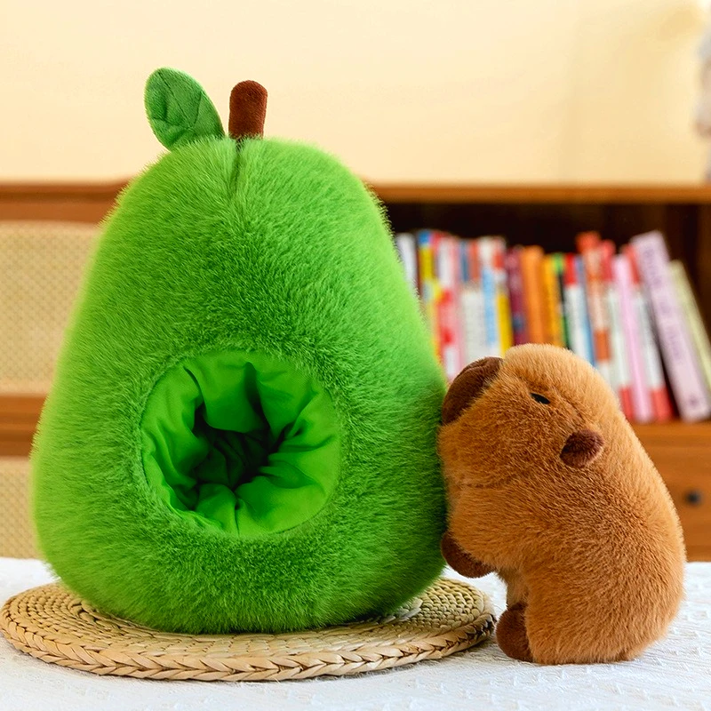 ตุ๊กตาอะโวคาโดคาปิบาร่านุ่มนิ่ม 2-in-1 แปลงร่างเป็นผลไม้ ขนาด 25/35 ซม. ตุ๊กตาหมูแอปเปิ้ลน่ากอด ของขวัญวันเกิดสำหรับเด็ก