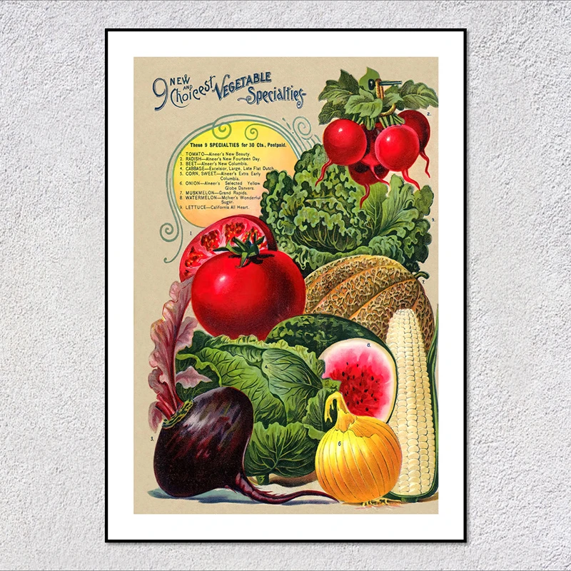 Taste of Tradition Canvas Poster Vintage Seed Packet Fruit and Vegetable Prints Farm Wall Art Pictures for Home Decoration