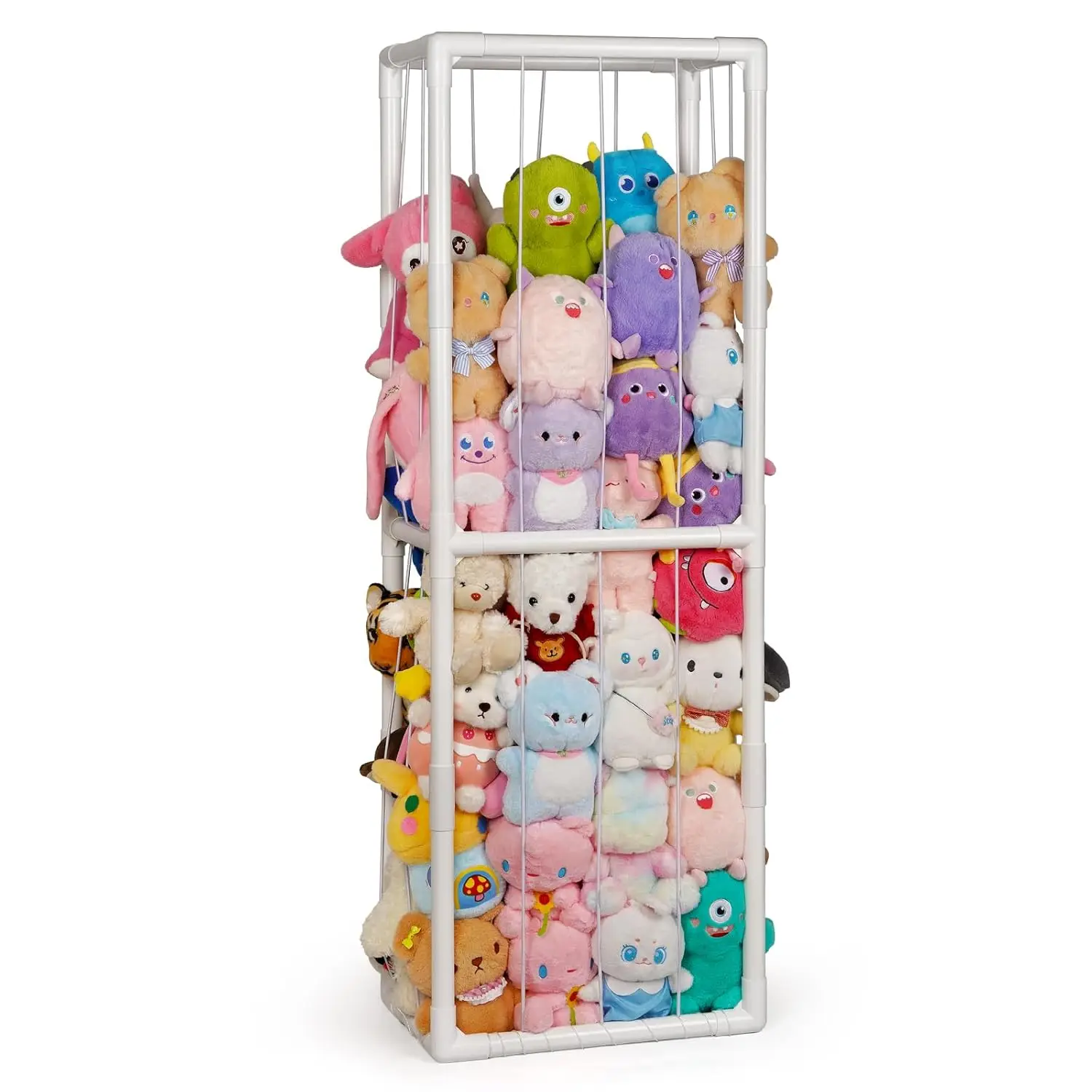 Large Stuffed Animal Storage Zoo Holder, Space-Saving PVC with Elastic Bands for Playroom Bedroom Nursery (White 1)
