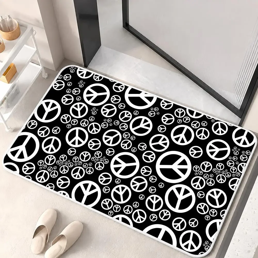Peace Sign Tie Dye Grommets Flying Floor Mat Flannel Rug Non Slip Absorbent Soft Washable For Entryway Bathroom Kitchen Decor