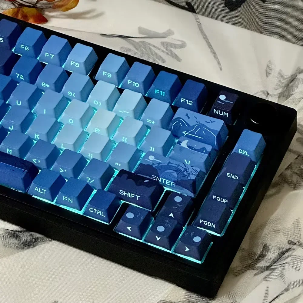 Lado azul gradiente gravado translúcido 130 teclas cereja keycap conjunto pbt lua brilhante para 60/84/98/108 teclados mecânicos