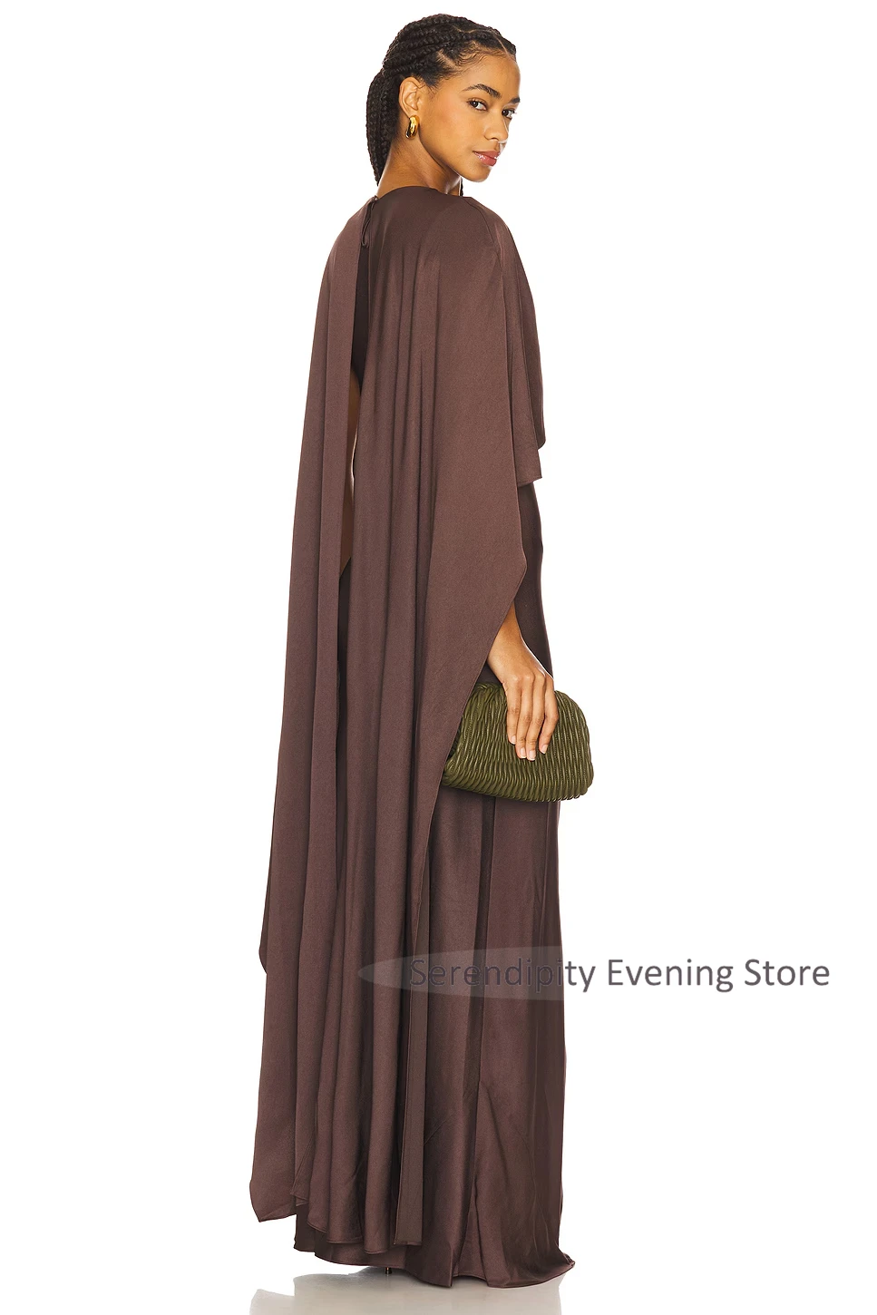 Aangepaste lange satijnen moeder van de bruidjurk met cape zeemeermin elegante avondjurk voor bruiloft vrouwen lange formele proml-jurk