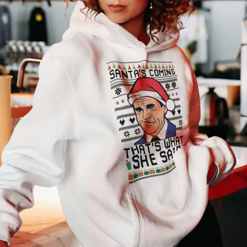 Santas قادم هذا ما قلت سترة سترة عيد الميلاد القبيحة مكتب سانتا قادم ذلك ما قلت للجنسين البلوز