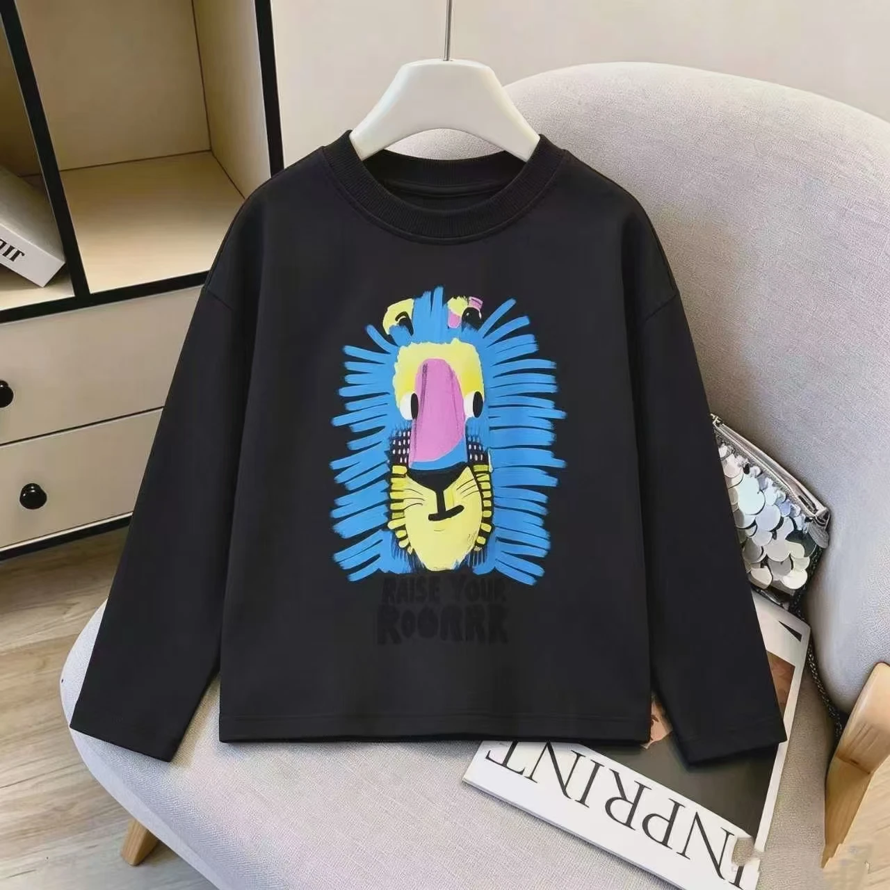 Boys Girls Cotton Long Sleeve T-Shirt Round Neck Basic Top Soft Breathable Comfortable Casual Undershirt Fashion Graffiti print