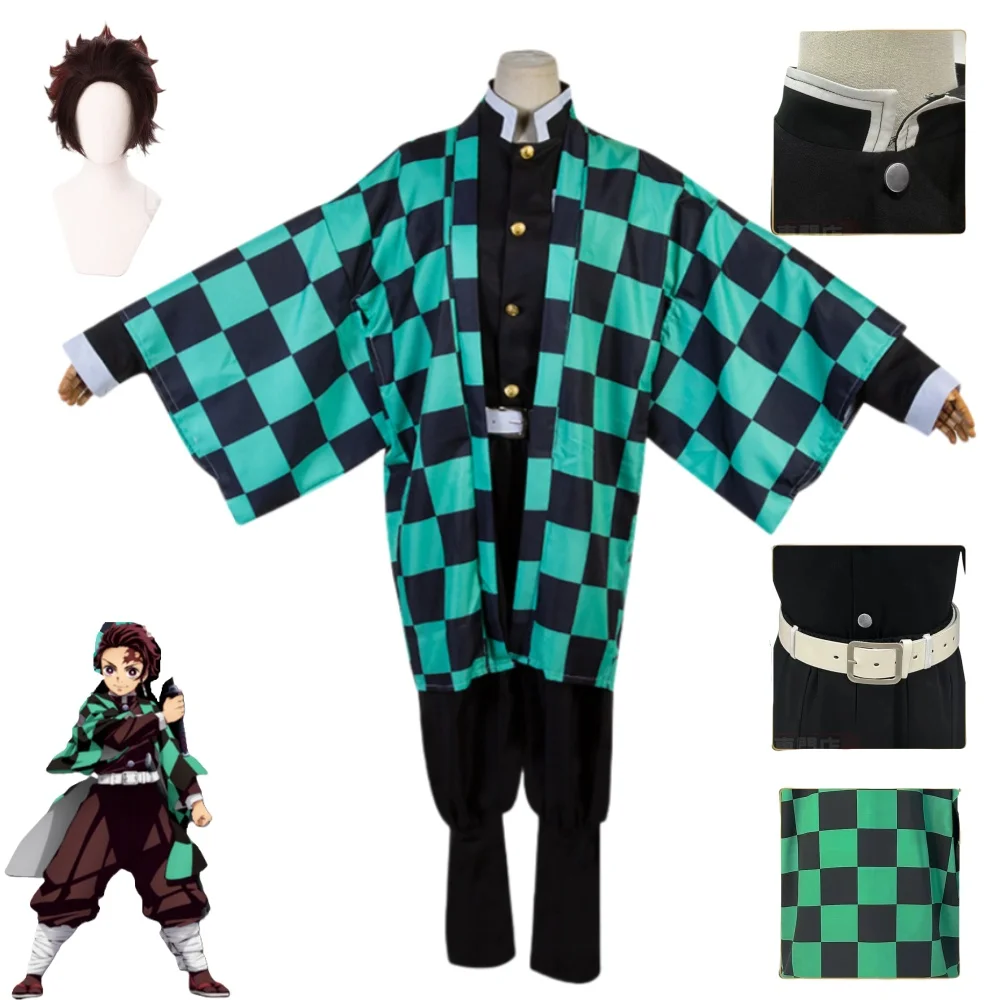 

Anime Demon Slayer Kamado Tanjirou Cosplay Costume Halloween Comic Con Female and Male Suits Plus Wigs Anime Character Code Cai