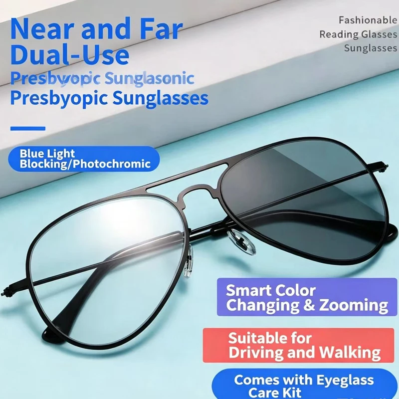UV Sun Photochromic Progressive Reading Glasses for Women Men Multifocal Anti-Blue Light Outdoor Shade The Sun Hyperopia Eyeglas