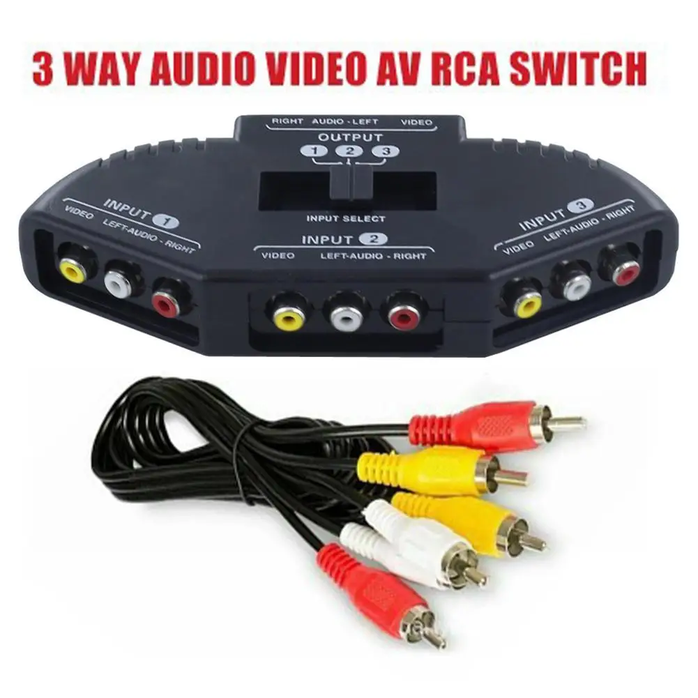 Rca Splitter AC Switch Box ، محول 3 منافذ ، سلك وصوت ، محول فيديو ، جودة فائقة ، E6h5