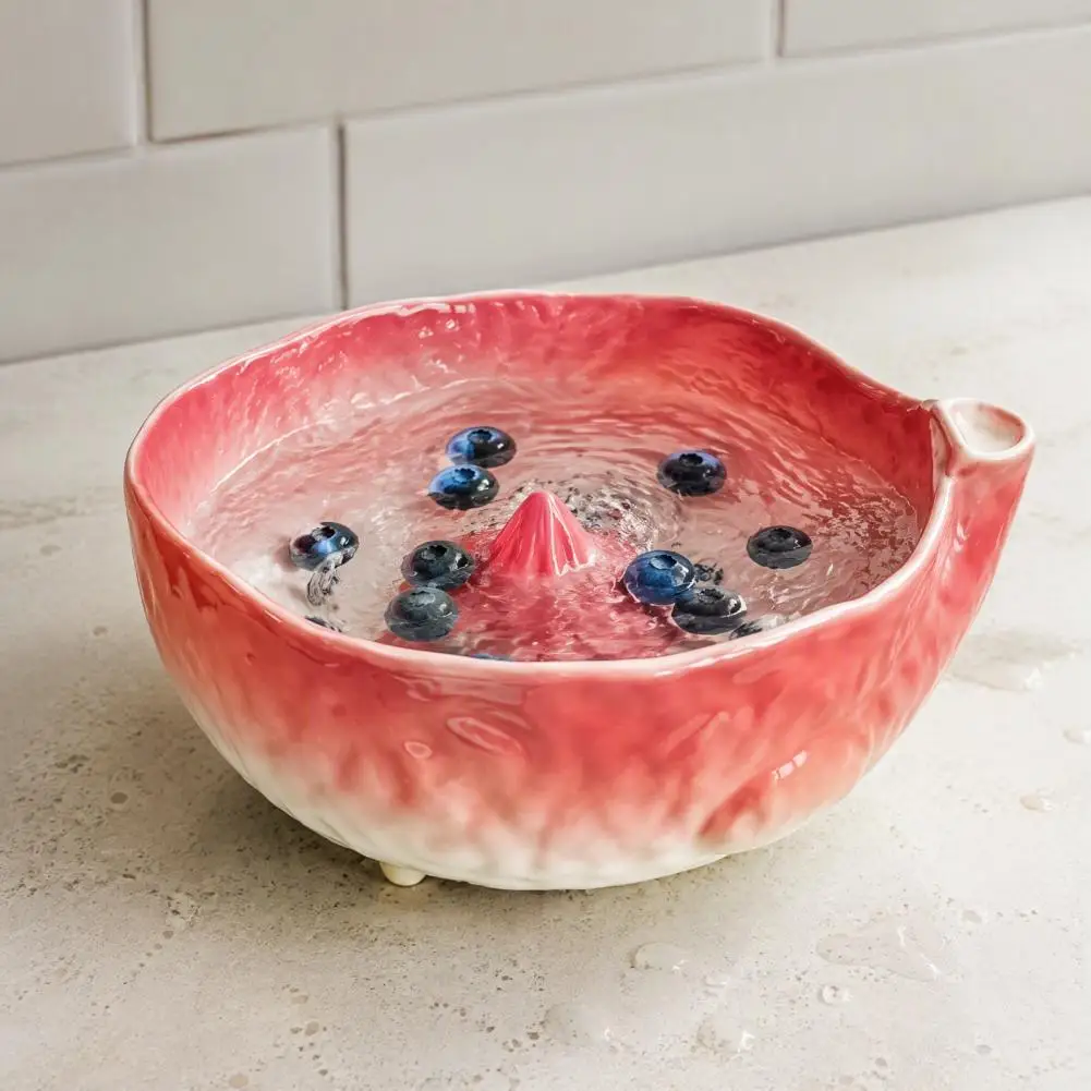 Drainable Fruit Serving Plate Ceramic Berry Washing Bowl with Drainage Holes Stoneware Fruit Rinse Basin Kitchen for Fresh