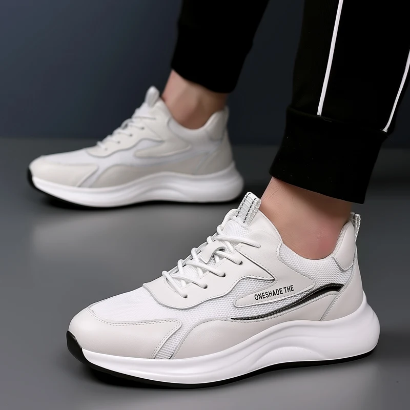 

2025 NEW Men's Soft Leather Casual Work Oes Breathable Comfortable Thi Bot All Bla Sle for Autumn Season Faionable Leisur