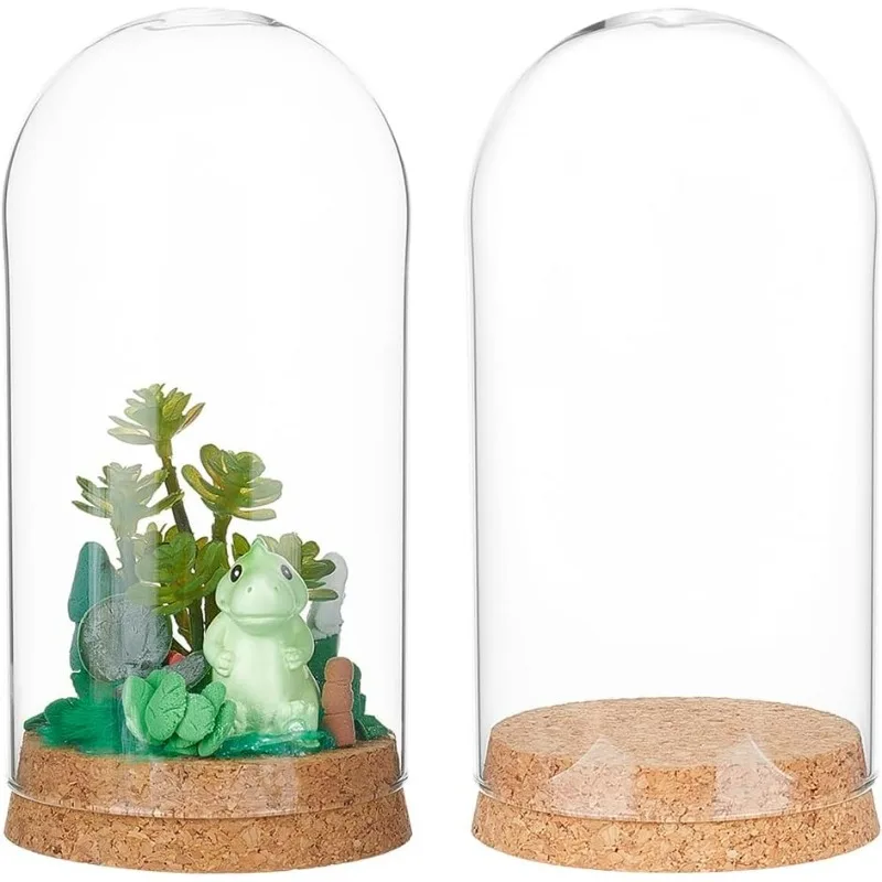 

2Sets 3.15x6.3 Inch Glass Display Dome with Base, Decorative Dome with Cork lids, Cloche Bell Jar for Flower Plants Specimens