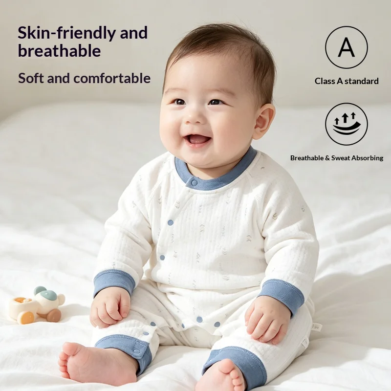 Baby Quilted Warm Jumpsuit, Thick Long-Sleeve Romper, Cozy Winter Sleepwear for Newborns & Infants, Unisex