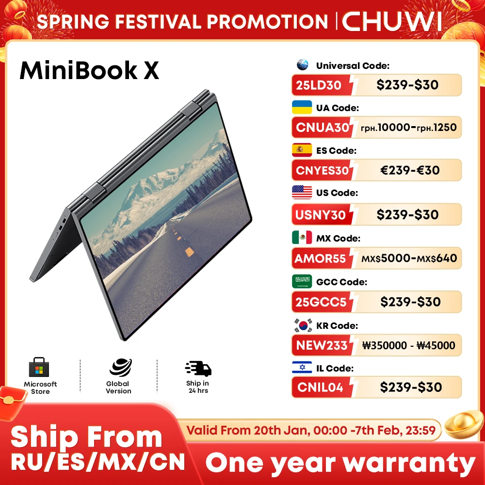 CHUWI MiniBook X 2-in-1 Tablet Laptop 12GB LPDDR5 512G SSD Intel N100 10.51 Inch Touchscreen Backlit Keyboard Windows 11 WiFi 6