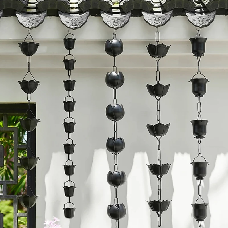 

Villa Japanese style courtyard black lotus rain chain rainwater eaves drip drainage chain gutter water supply