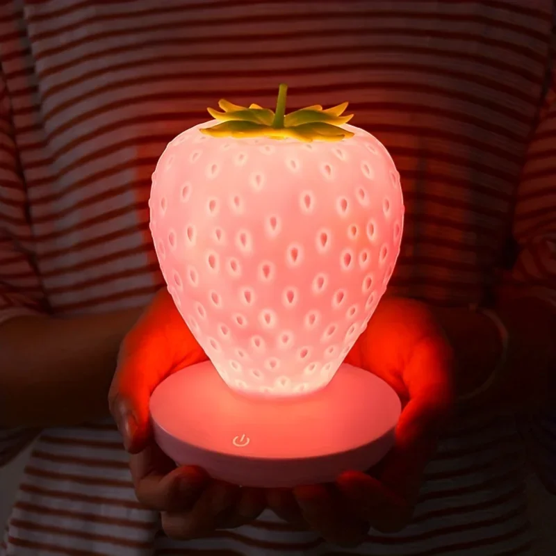 Strawberry Shape USB Rechargeable Silicone Night Light Touch Sensitive Girls Bedroom Creative LED Energy Saving Fun Light Gift