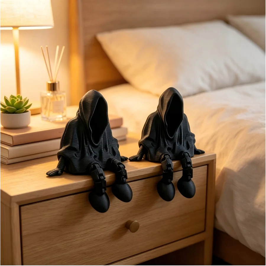 3D printed black Death figure joint ornament, Halloween decoration for bedroom, office, entryway, and living room decor