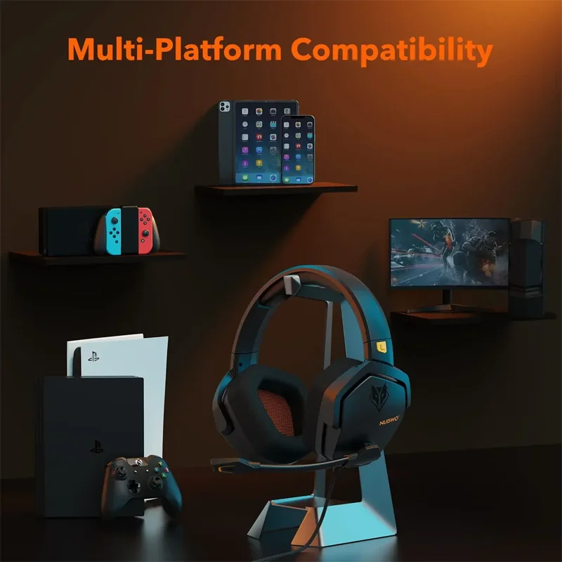 NUBWO N16 سماعات ألعاب HIFI إلغاء الضوضاء هيئة التصنيع العسكري صوت ستيريو تصميم مريح ارتداء سماعات الألعاب ل PS5، PS4، Xbox One