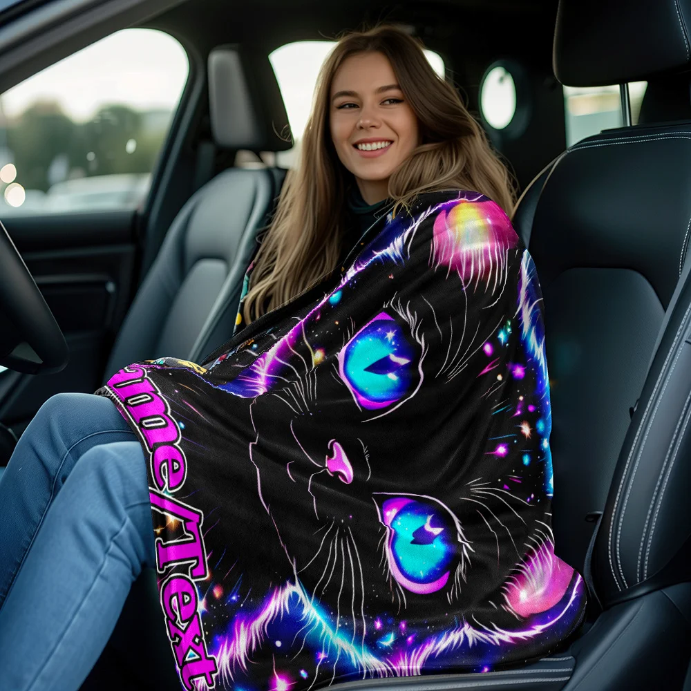 1 قطعة بطانية اسم مخصص مع القطط لطيف طباعة نمط جميع المواسم المنزل لينة مريحة الفانيلا بطانية غرفة نوم مدرب ديكور #5