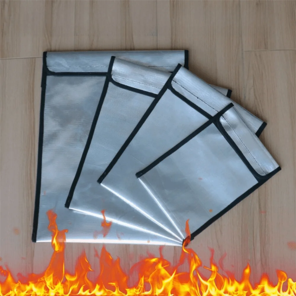 

Waterproof Fireproof Document Bag Heat-resistant Signal Blocker Cash Safe Storage Pouch Sticky Strip Anti-Hacking