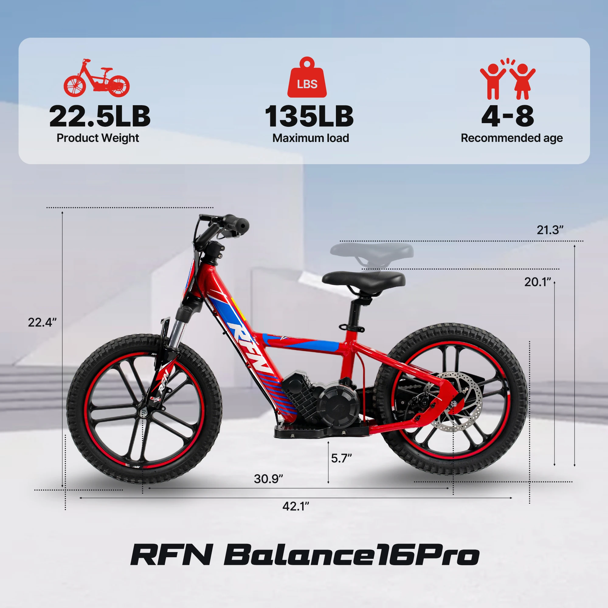 Bicicleta elétrica da sujeira RFN, bicicleta máxima de equilíbrio do motor de 500 W para crianças, 16 MPH e 3 velocidades e pneus off-road de 16 polegadas Ebike para maiores de 4 anos