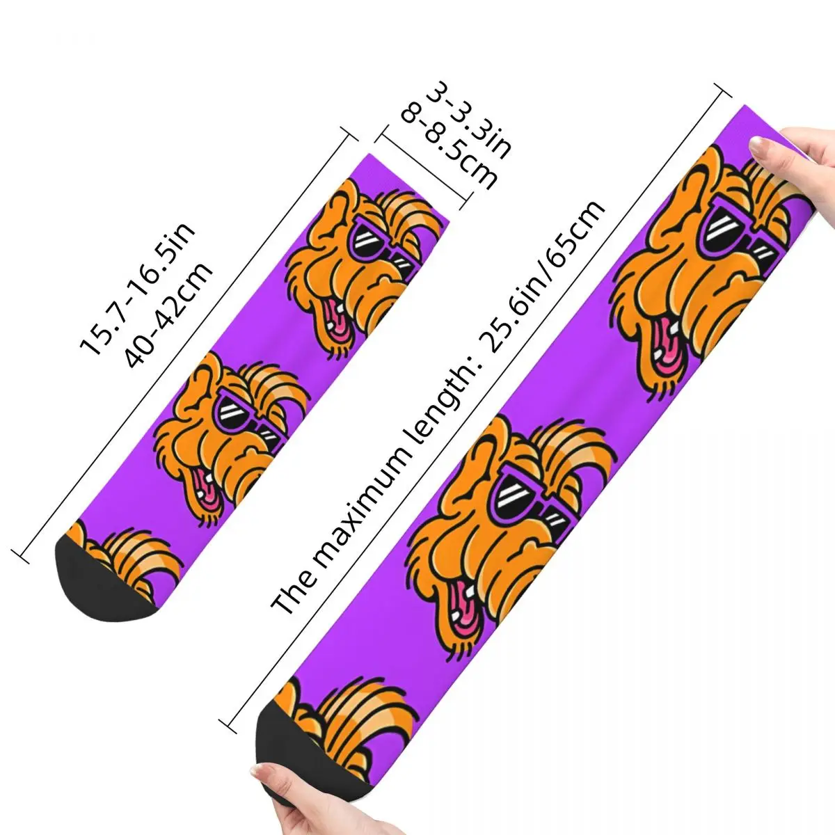 Funny Happy Sock for Men Cool Vintage ALF Ah Fu At Home TV Series Breathable Pattern Printed Crew Sock Novelty Gift