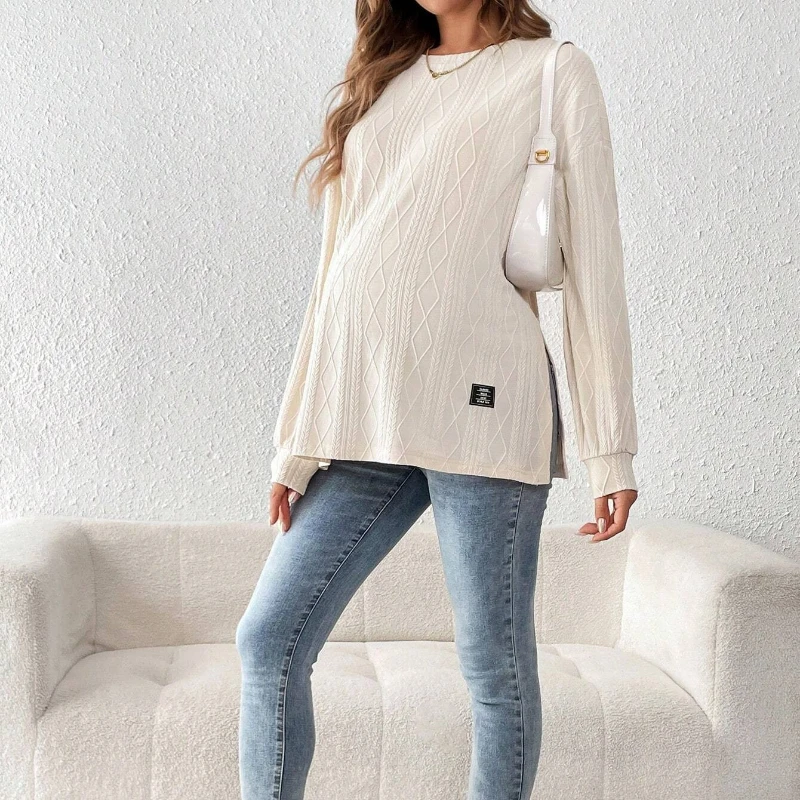 Pregnant Women Clothing Tees Maternity Clothes Pregnant Women Wear Round Neck Long Sleeve Monochrome Daily Leisure T-shirt